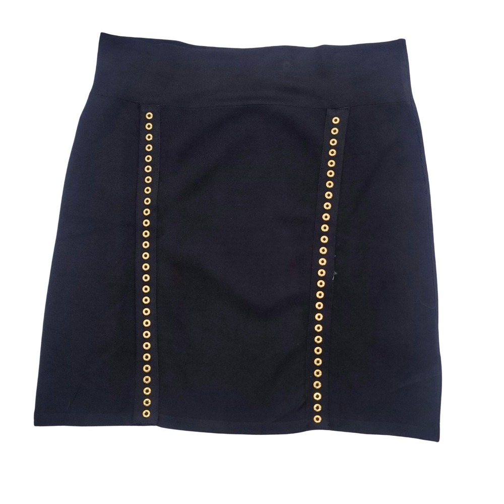 Rock & Republic XL Black Gold Grommet Miniโ Pencil Skirt Office Whimsigoth Y2K